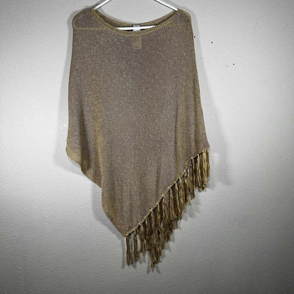 Chico's‎ Poncho With Fringe Soft Beige Tape Yarn Knit Size S/M New Year NWT